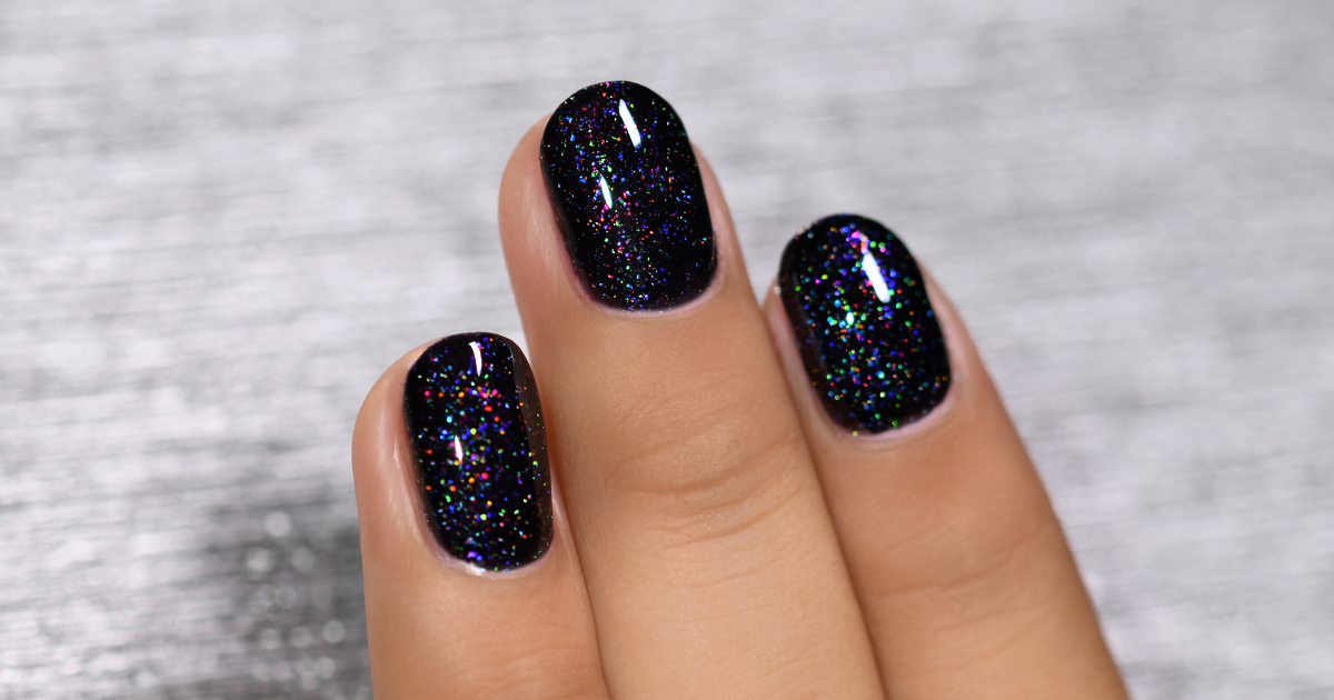 ILNP Party Bus - Black Rainbow Flake Holographic Shimmer Nail